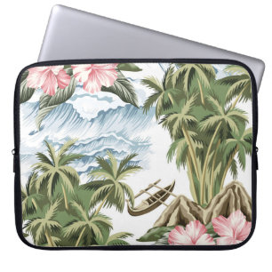 Funda Para Portátil Isla de cosecha hawaiana, palmera, barco, rosa