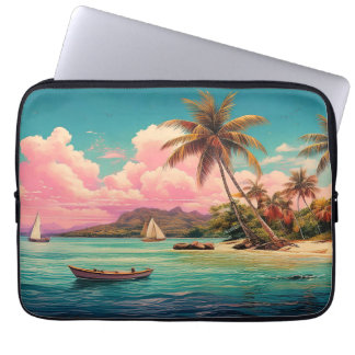 Funda Para Portátil Isla de cosecha hawaiana, palmera, barco, rosa