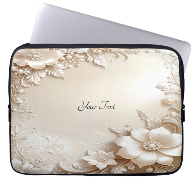 Funda Para Portátil Ivory Flowers Laptop Sleeve (Frente)