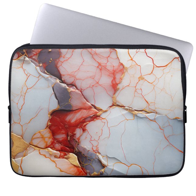 Funda Para Portátil Ivory Marble with Crimson & Gold Veins (Frente)