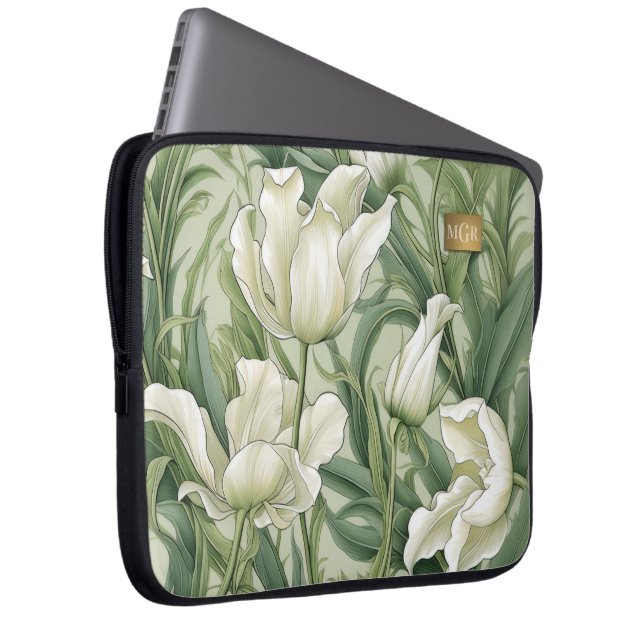 Funda Para Portátil Ivory Tulip Serenity - Botanical Art Nouveau (Anverso derecho)