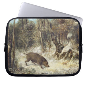 Funda Para Portátil Jabalí en la nieve, firmada como Courbet
