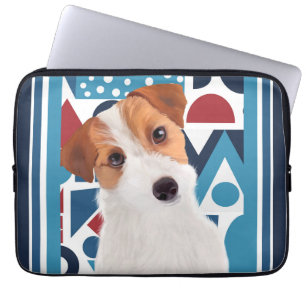 Funda Para Portátil Jack Russell Terrier Dog Blue and Red Geometric