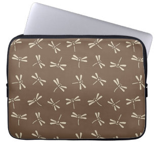 Funda Para Portátil Japanese Dragonfly Pattern, Cream and Taupe Tan