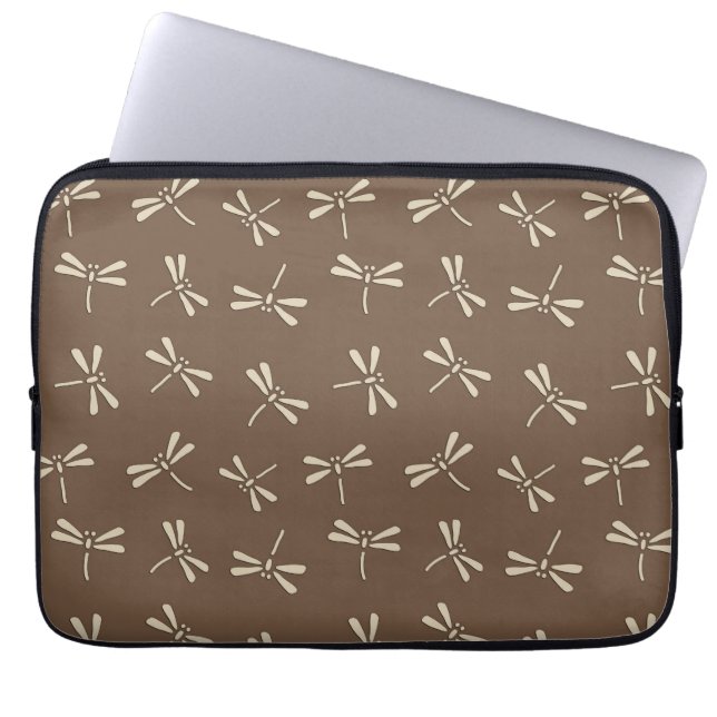 Funda Para Portátil Japanese Dragonfly Pattern, Cream and Taupe Tan (Frente)