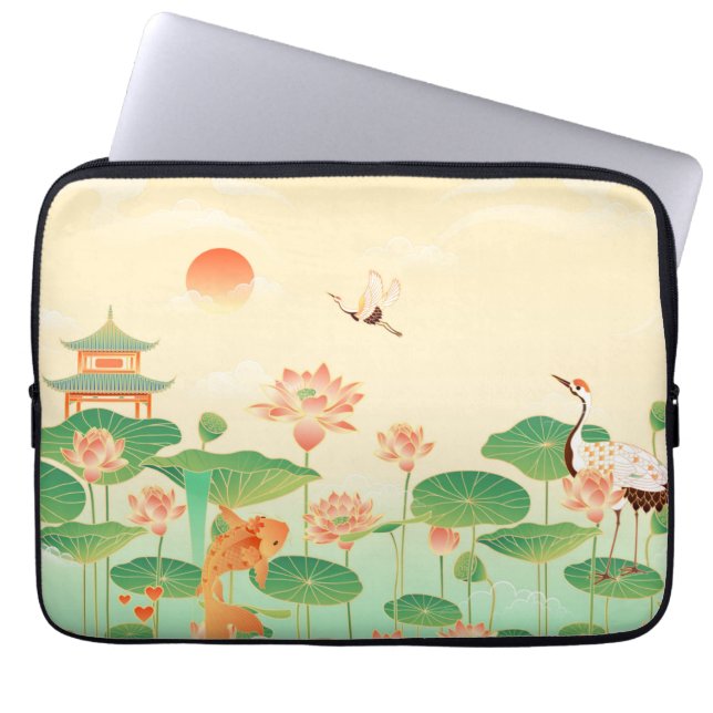 Funda Para Portátil Japanese Garden Koi Pond and Waterlilies Art (Frente)
