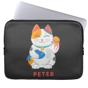 Funda Para Portátil Japonés Maneki Neko Gato Blanco, símbolo de buena