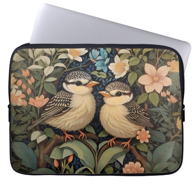 Funda Para Portátil Jardín Botánico de Dos Aves Infantiles Cutas (Frente)