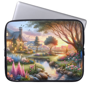 Funda Para Portátil Jardín de Cabaña Caprichoso al Atardecer