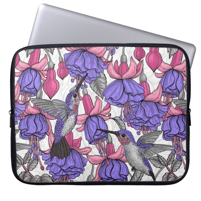 Funda Para Portátil Jardín de colibrís en melrosa y rosa (Frente)
