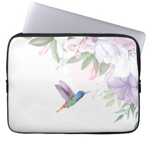 Funda Para Portátil Jardín de flores de acuarela Colibrí Pájaro
