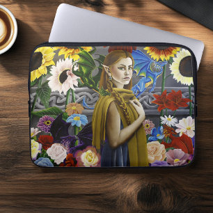 Funda Para Portátil Jardín de Flores Encantadas Doncella Elfa Dragón F