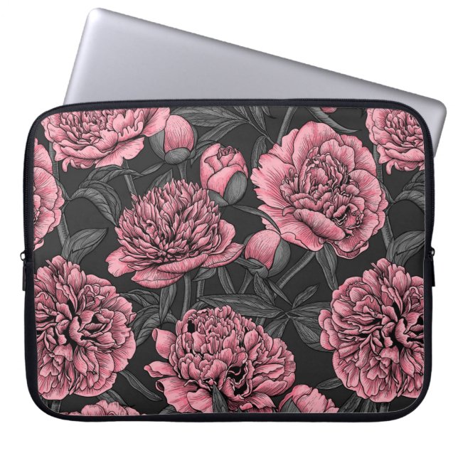 Funda Para Portátil Jardín de peones nocturnos en rosa y gris (Frente)