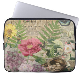 Funda Para Portátil Jardín Floral Nido de Pájaro Arte Mariposa Flor