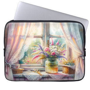 Funda Para Portátil Jardineras Silvestres en Ventana de Cabaña Ilumina