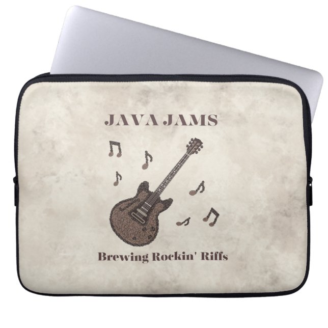 Funda Para Portátil Java Jams-Brewing Rockin' Riffs-Café-Guitarra- (Frente)