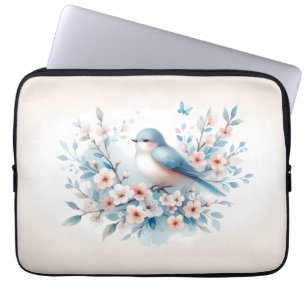 Funda Para Portátil Jazmín de Pájaro Azul Acuarela Serenidad