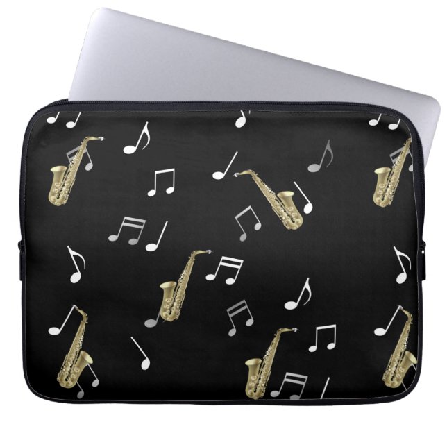 Funda Para Portátil Jazzy Saxophone & Musical Notes (Frente)