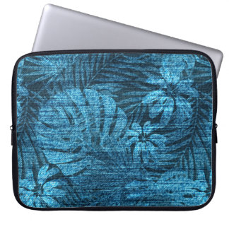 Funda Para Portátil jeans con estampado de hojas tropicales