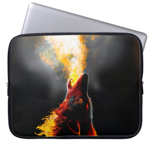 Funda Para Portátil Jefe de Lobo de Fuego Agresivo