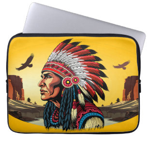 Funda Para Portátil Jefe nativo americano en el salvaje atardecer pais