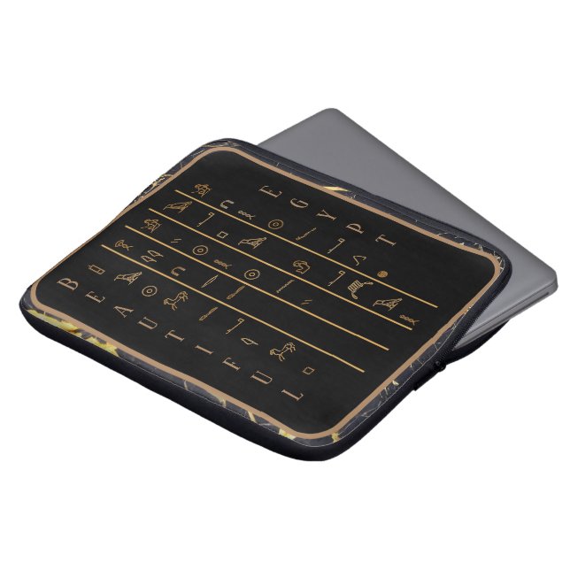 Funda Para Portátil Jeroglíficos Belleza Egipto marco negro y dorado (Superior anverso)