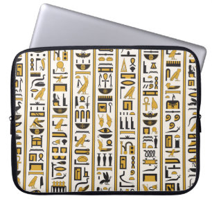 Funda Para Portátil Jeroglíficos Egipcios: Amarillo-Negro Sin Marea.