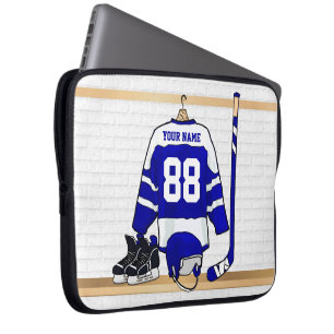 Funda Para Portátil Jersey azul y blanco personalizado del hockey