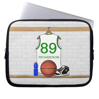 Funda Para Portátil Jersey blanco y verde personalizado del baloncesto