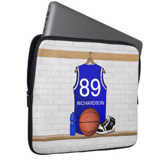 Funda Para Portátil Jersey de baloncesto blanco y azul personalizado