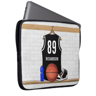 Funda Para Portátil Jersey de baloncesto blanco y negro personalizado