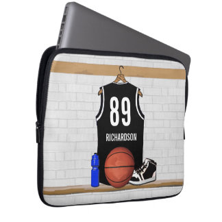 Funda Para Portátil Jersey de baloncesto blanco y negro personalizado