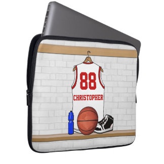 Funda Para Portátil Jersey de baloncesto rojo y blanco personalizado