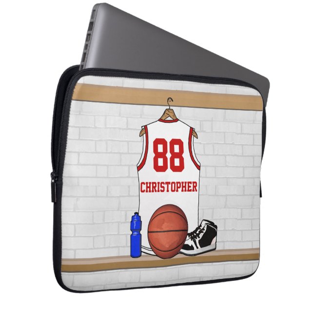 Funda Para Portátil Jersey de baloncesto rojo y blanco personalizado (Anverso derecho)