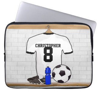 Funda Para Portátil Jersey de fútbol negro blanco personalizado del