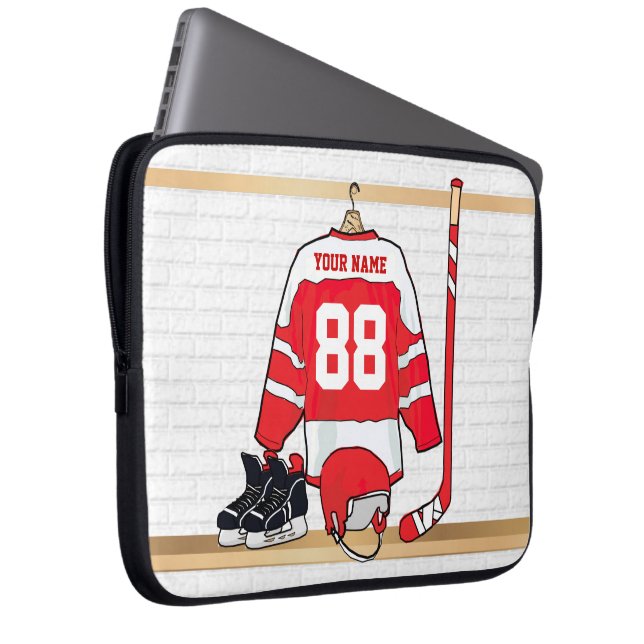 Funda Para Portátil Jersey de hockey sobre hielo rojo y blanco persona (Anverso derecho)