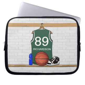 Funda Para Portátil Jersey verde y blanco personalizado del baloncesto