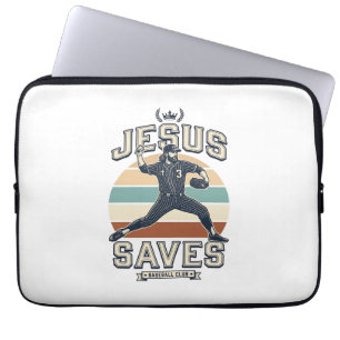 Funda Para Portátil Jesús salva béisbol vintage diseño vectorial crist