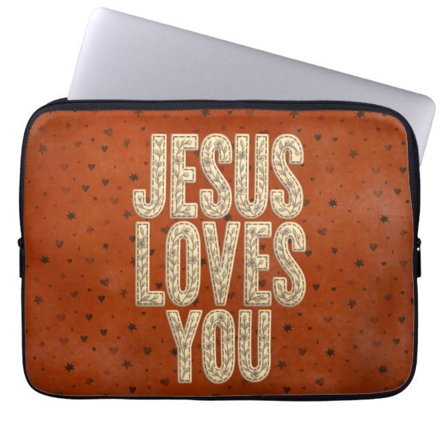 Funda Para Portátil Jesús Te Ama Estimulo Cristiano Rústico (Frente)