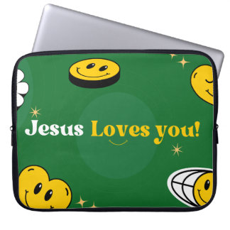 Funda Para Portátil "Jesús Te Ama" Sonrisa Verde Para Los Cristianos
