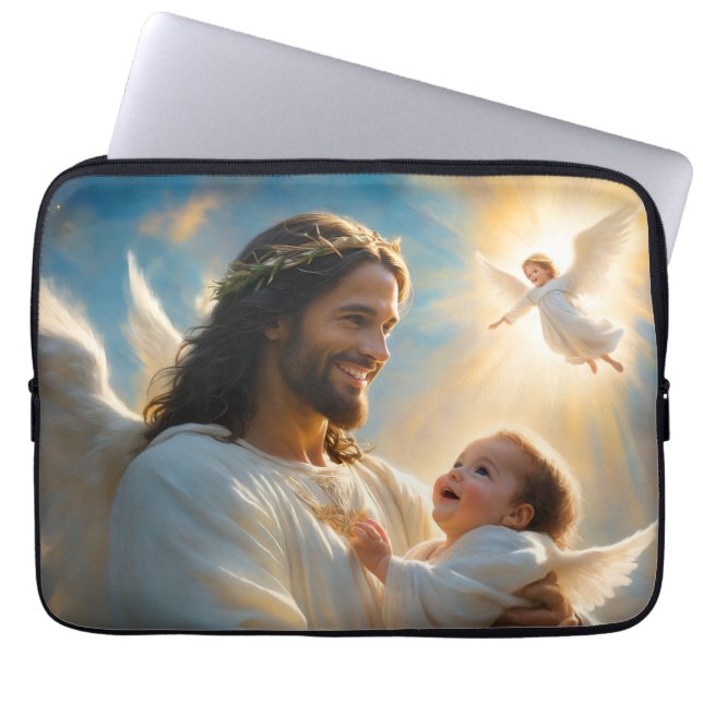 Funda Para Portátil Jesús y ángel bebé (Frente)