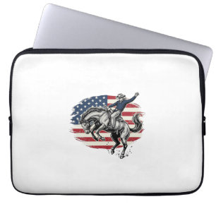 Funda Para Portátil Jinete De Caballo Patriótico Vaquero Rodeo Antiguo