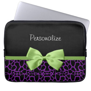Funda Para Portátil Jirafa púrpura y negra de moda con la cinta verde