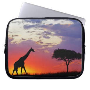 Funda Para Portátil Jirafa silueteada al amanecer, Giraffa