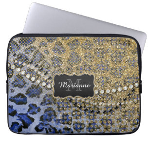 Funda Para Portátil Joya azul de la mirada del purpurina del estampado