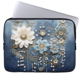 Funda Para Portátil Joyería de fantasía sobre mezclilla azul