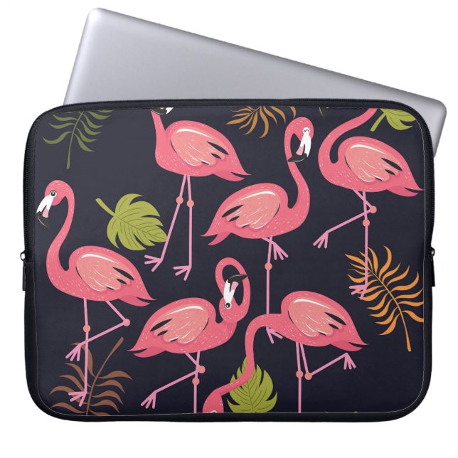 Funda Para Portátil Juego de flamencos, cosecha de aves tropicales. (Frente)