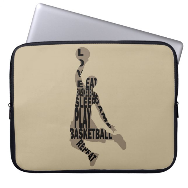 Funda Para Portátil jugador de baloncesto slam dunk con texto de cuerp (Frente)