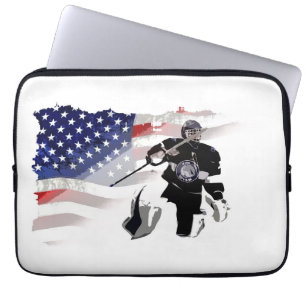 Funda Para Portátil Jugador de hockey y bandera estadounidense