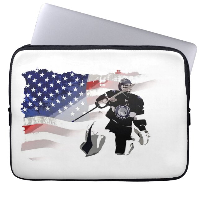 Funda Para Portátil Jugador de hockey y bandera estadounidense (Frente)